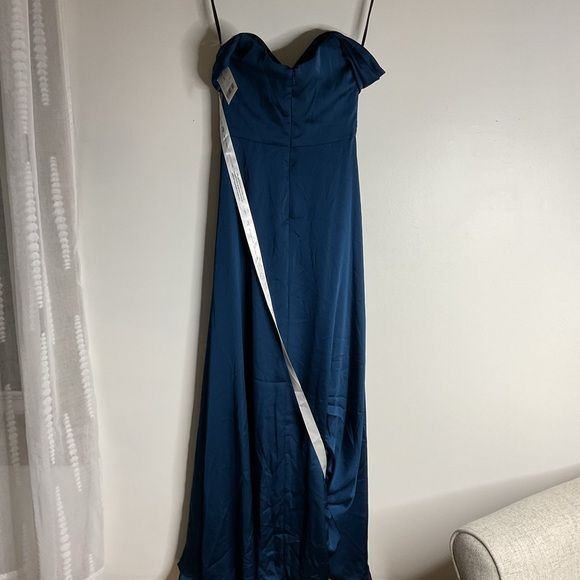 Dessy Collection Off-Shoulder Empire Waist Front Slit Maxi Teal Maxi Dress NWT 0 - Picture 4 of 11
